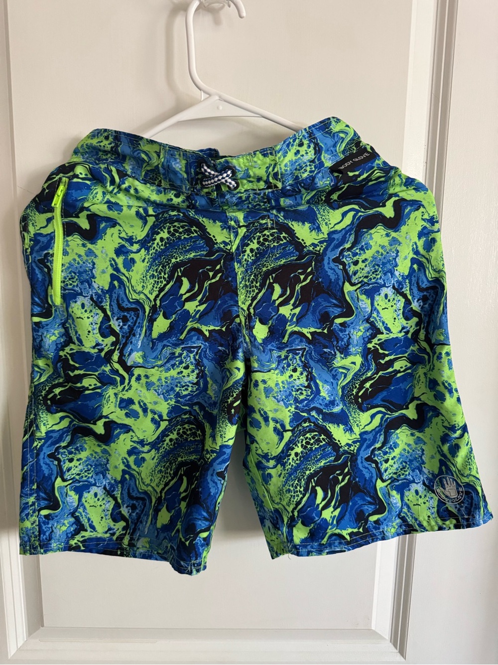 Body Glove Lime Green and Blue Patterned Swim Trunks